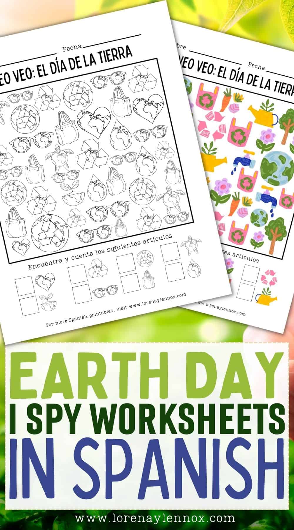 I Spy Earth Day Worksheet in Spanish for Kids