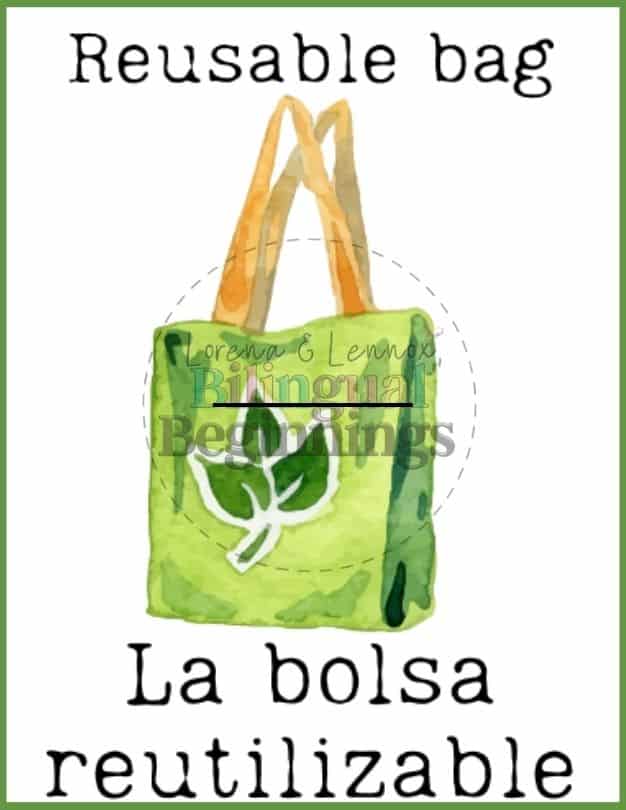 Bilingual Earth Day Flashcards in Spanish and English- Reusable bag | la bolsa reutilizable