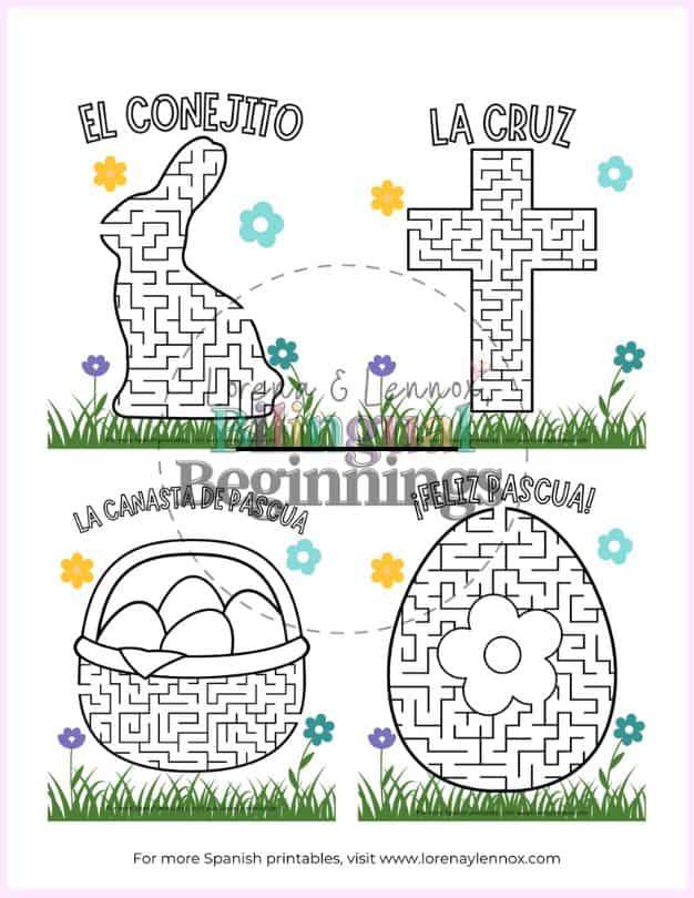 Easter Mazes Printables for Kids in Spanish