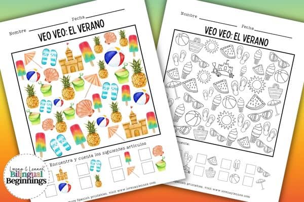 Summer I Spy Free Printable in Spanish