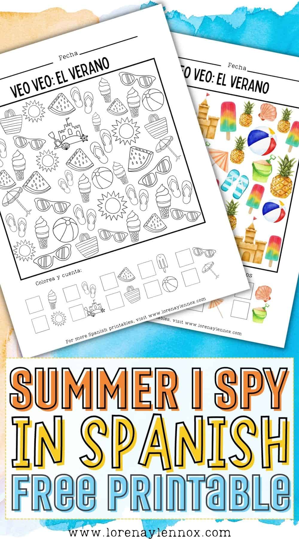 Summer I Spy Free Printable in Spanish