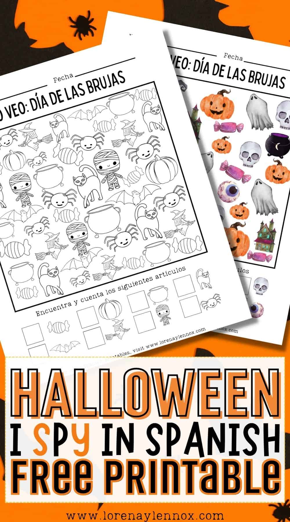 I Spy Halloween Worksheet in Spanish for Kids