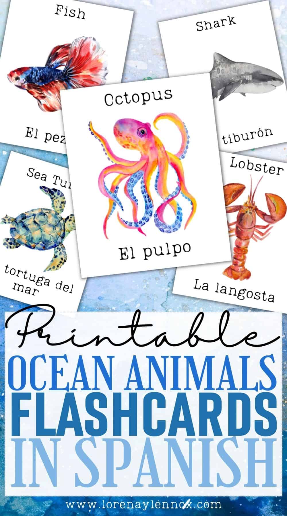 Printable Ocean Flashcards in Spanish and English