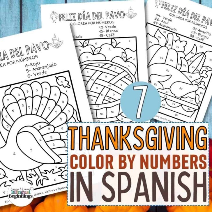 Thanksgiving Color by Number Pages in Spanish