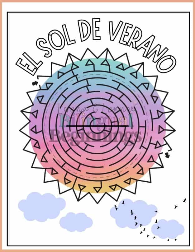 Summer Maze Printable in Spanish