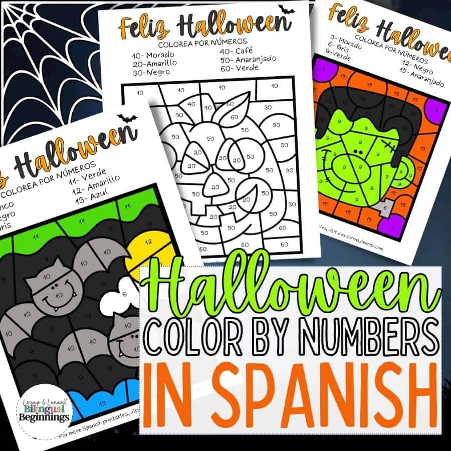 Halloween Color by Number for Kids in Spanish