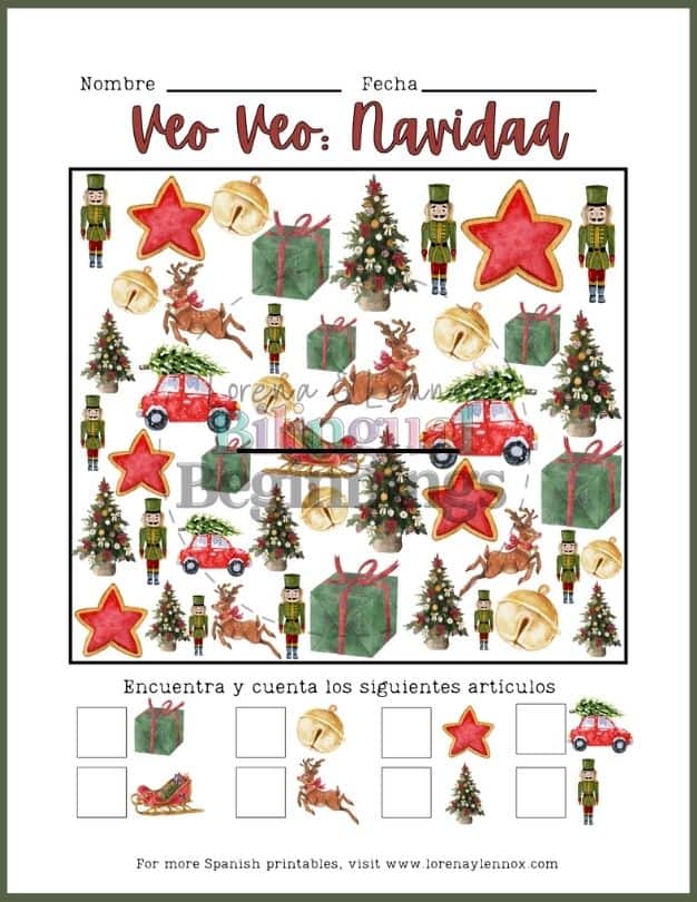 Christmas I Spy Worksheets in Spanish