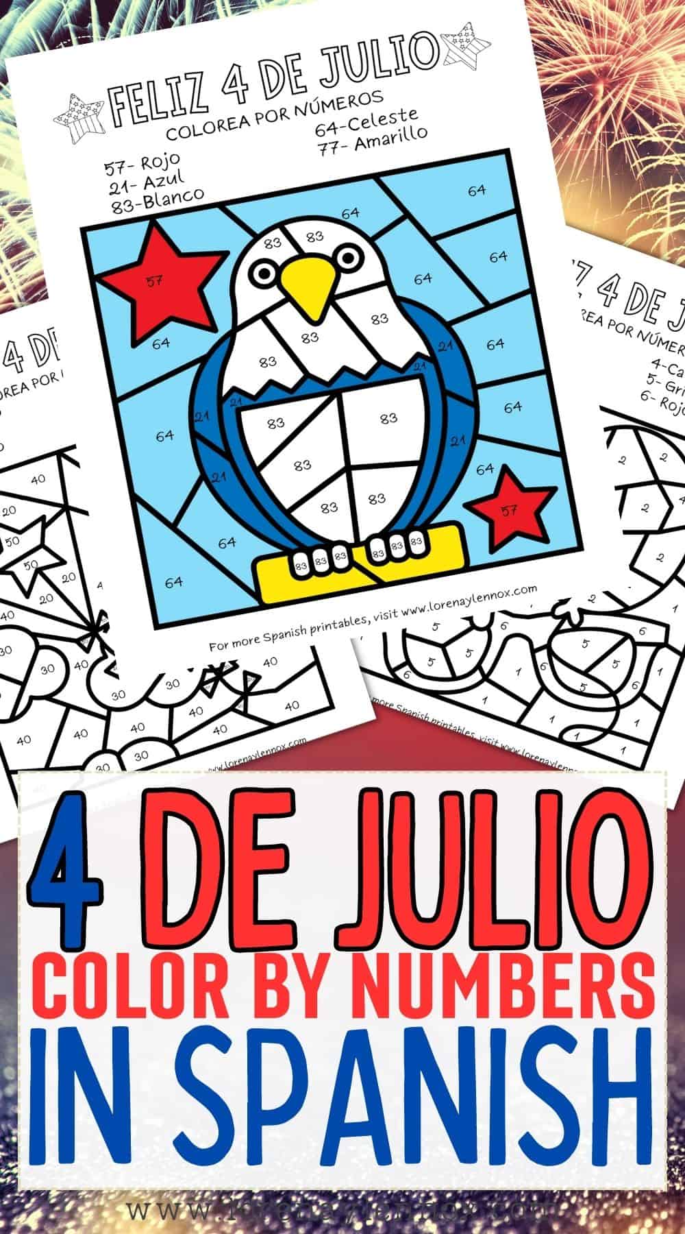 4th of July Color by Number Printables in Spanish