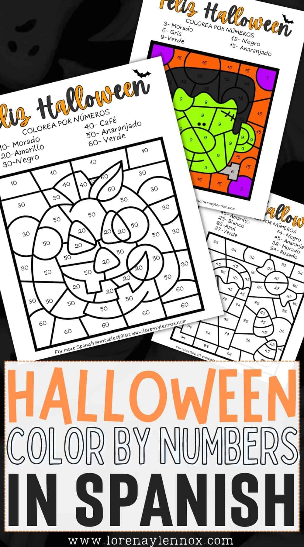 Halloween Color by Number for Kids in Spanish