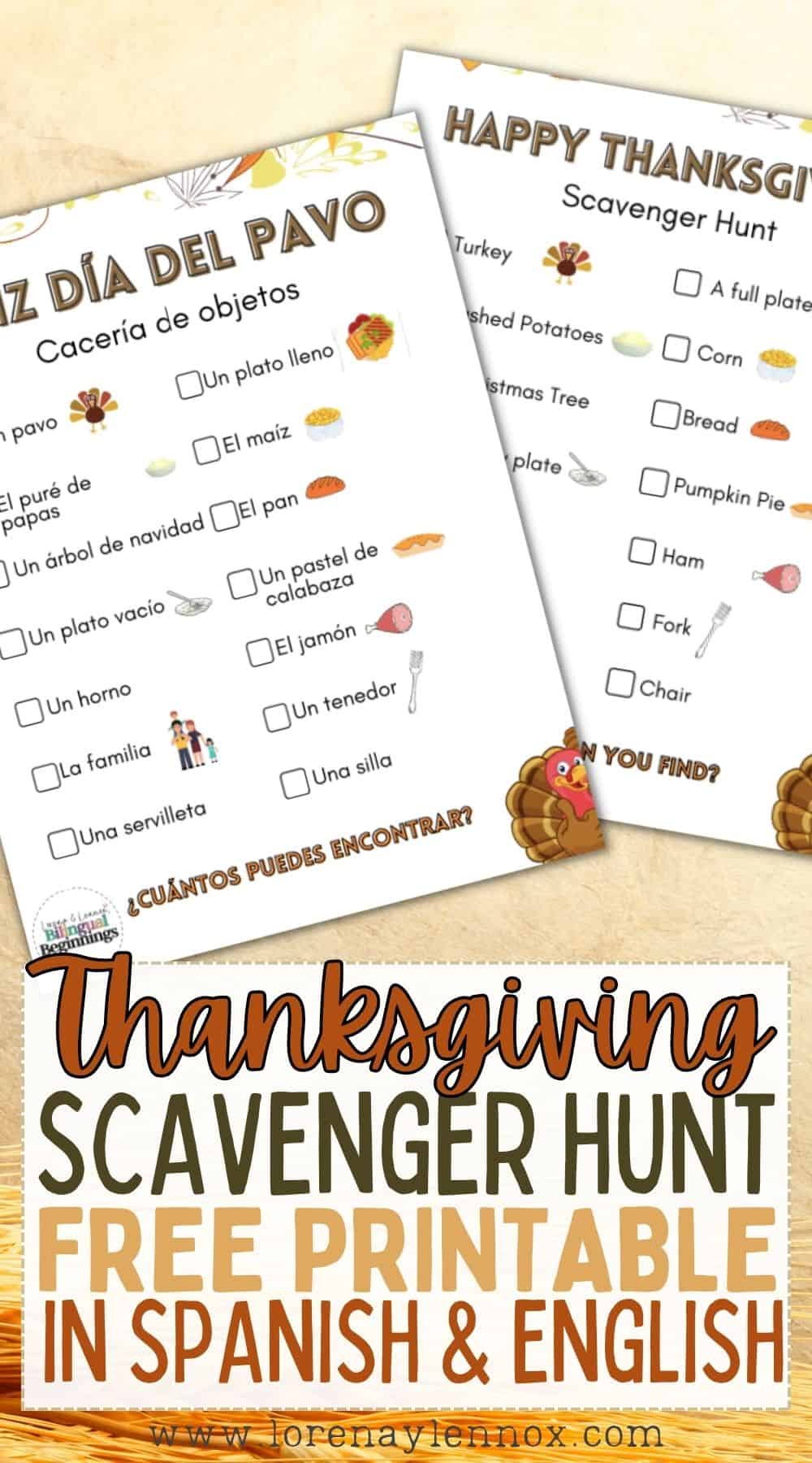 Printable Thanksgiving Scavenger Hunt in Spanish and English