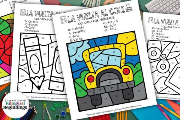 Back-to-School Color by Number Pages in Spanish for Kids