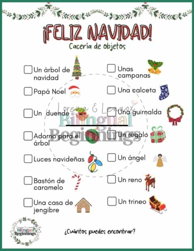 Christmas Scavenger Hunt Printable in Spanish and English
