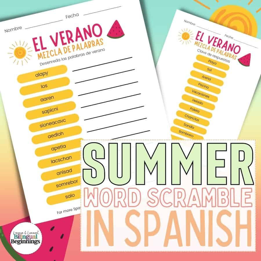 Summer Word Scramble Printable in Spanish