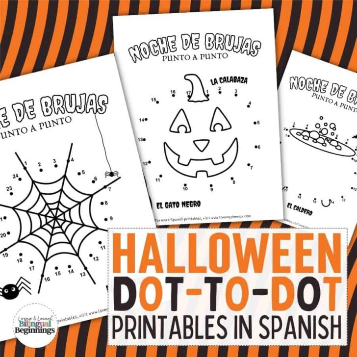 Halloween Dot-to-Dot Printable Worksheets in Spanish