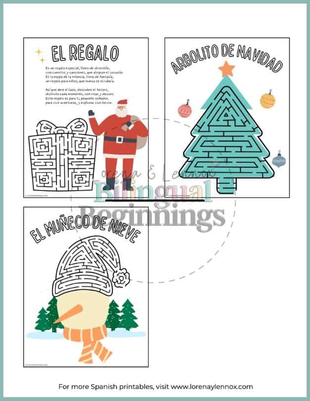 Christmas Maze Worksheet Printable Favors in Spanish