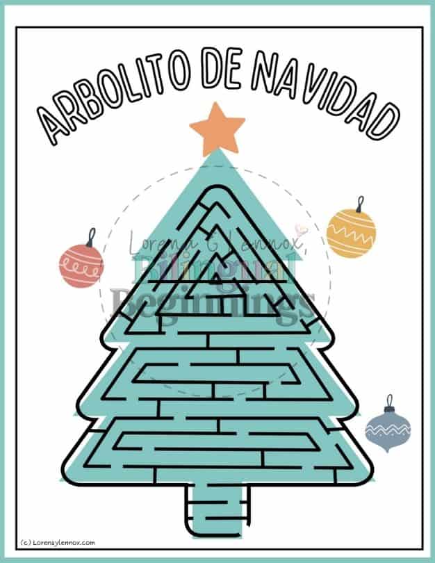 Christmas Maze Worksheet Printables in Spanish