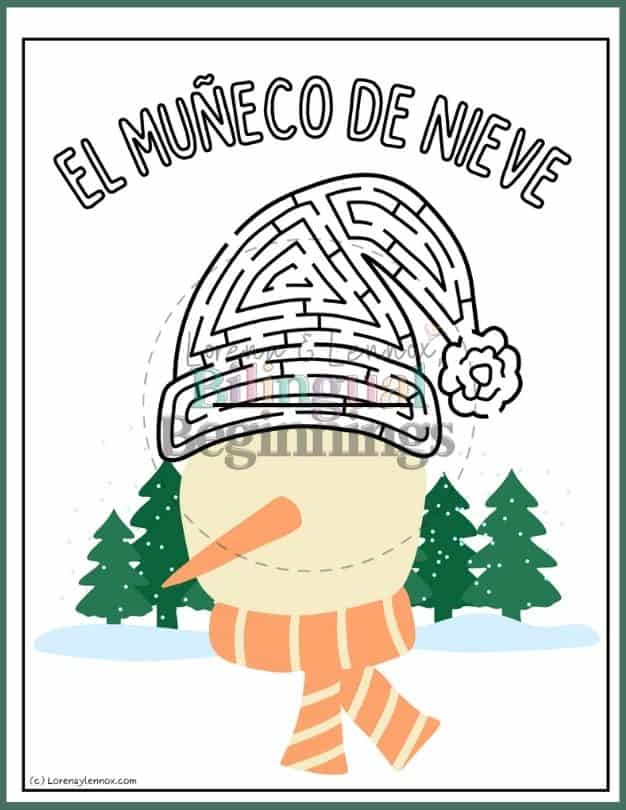 Christmas Maze Worksheet Printables in Spanish