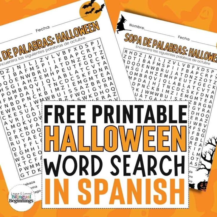 Free printable Halloween word search printable in Spanish for kids