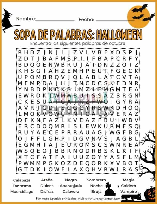 Halloween Work Search Printable in Spanish