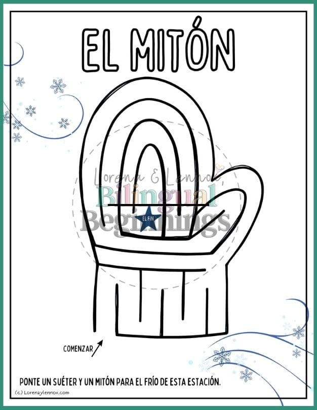 5 Free printable winter maze worksheets in Spanish