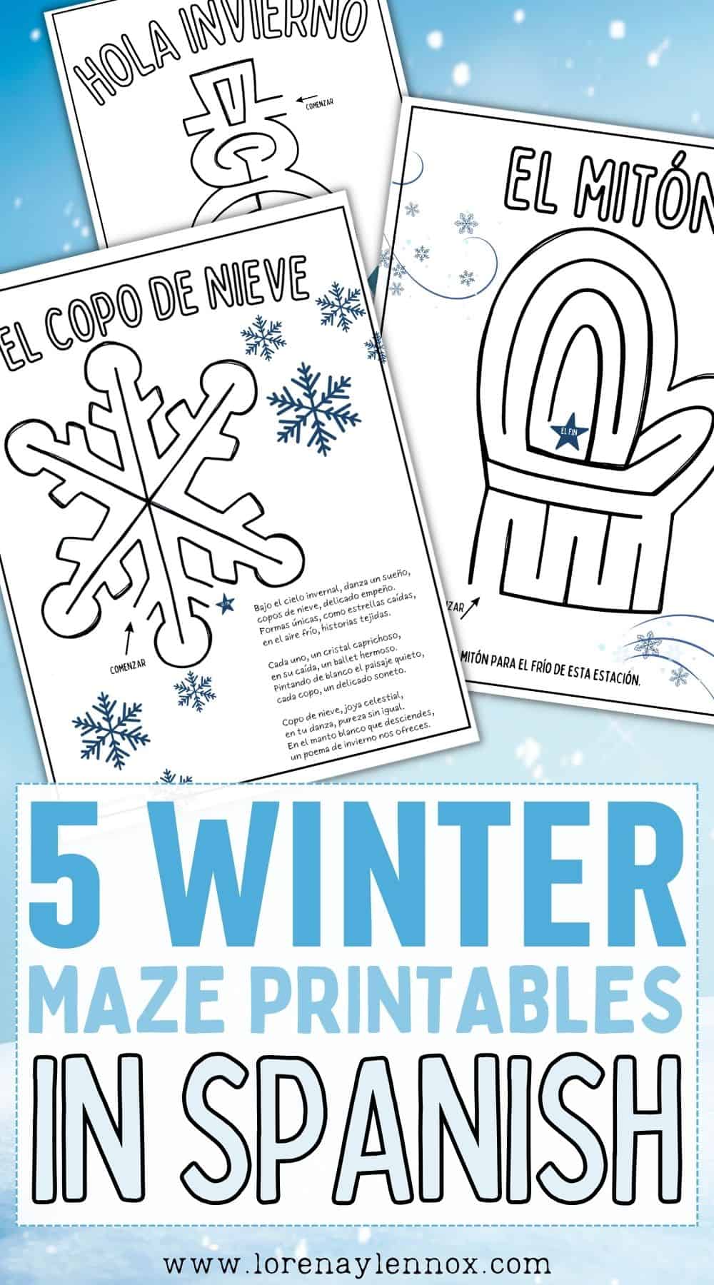 Navigate the winter wonderland with our collection of 5 Free Printable Winter Maze Worksheets in Spanish! ❄️🔍 Engage young minds in a frosty adventure as they solve these bilingual mazes. Perfect for language learning and winter-themed fun! Download now and let the maze madness begin! #WinterMazes #SpanishWorksheets #FreePrintables
