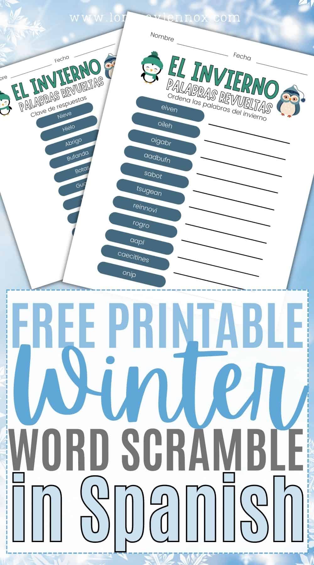 "❄️ Unlock the winter wonderland of Spanish vocabulary with our fun and educational word scramble printable! 🇪🇸 Challenge your mind and enhance your language skills as you unscramble words like nieve, hielo, abrigo, and more. Perfect for language learners and kids, this printable adds a festive twist to language exploration. Get ready to embrace the snowy season with a touch of linguistic magic! ❄️📚 #SpanishLearning #WinterWords #LanguageFun #WordScramble #EducationalPrintable"