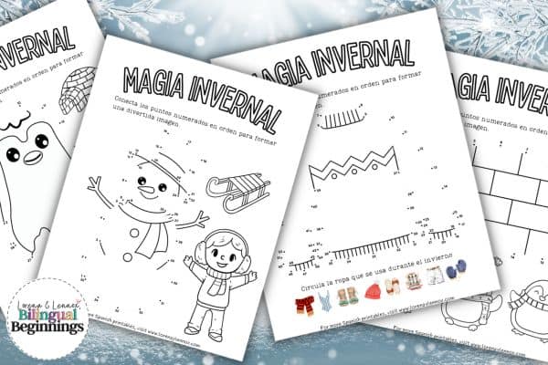 Winter Dot to Dot Printables in Spanish