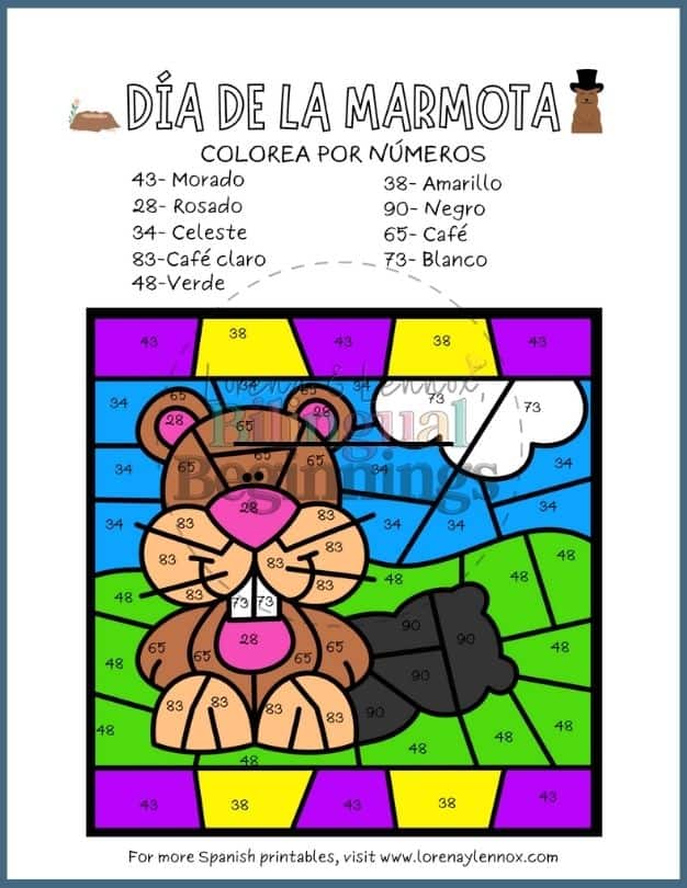 Día de la Marmota: Colorea por Números en Español. Explora los números en español y aprende más sobre el Día de la Marmota