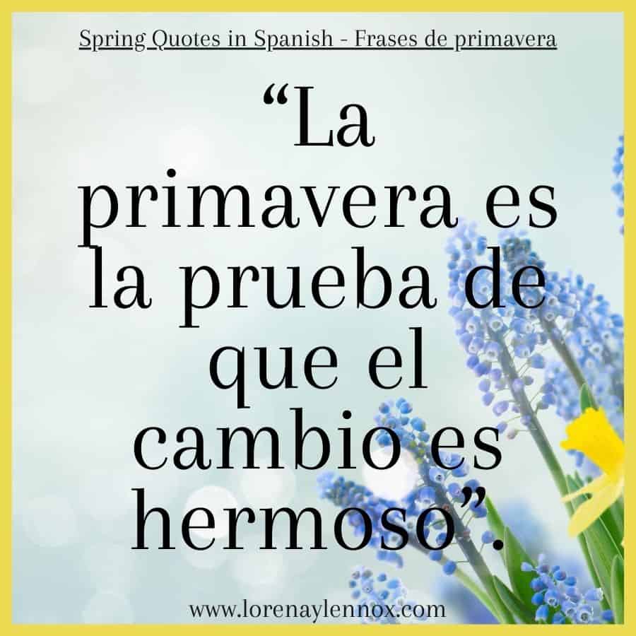 Spring Quotes in Spanish | Frases sobre la primavera “La primavera es la prueba de que el cambio es hermoso”. "Spring is evidence that change is beautiful."