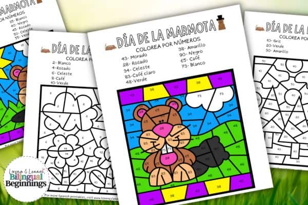 Groundhog Day Color by Number in Spanish: Explore numbers in Spanish while learning more about el Día de la Marmota!