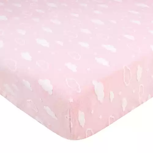 American Baby Company Heavenly Soft Chenille Fitted Crib Sheet 28" x 52", Warm and Cozy Neutral Chenille Sheet, Pink 3D Cloud, for Boys and Girls, Fits Crib and Toddler Bed mattresses
