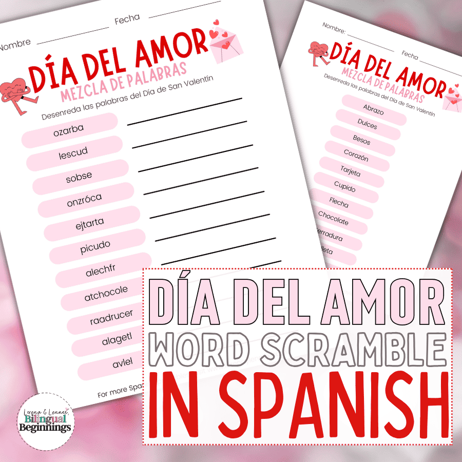 Unleash the charm of Valentine's Day with our captivating Spanish Word Scramble Printable! Dive into a delightful challenge as you decipher love-themed words in Spanish. Perfect for classrooms, family gatherings, or romantic evenings. Spread love and laughter with this engaging activity! Download now and add a touch of romance to your celebrations. #ValentinesDay #SpanishActivity #LovePuzzles #PrintableFun #RomanticGames