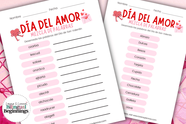 Add a sprinkle of romance to your Valentine's Day celebrations with our Spanish Word Scramble Printable! Unscramble love-themed words like 'abrazo' and 'besos' for a fun and educational activity. Perfect for couples looking for a cozy night in or teachers planning a classroom activity. Download now and spread the love
