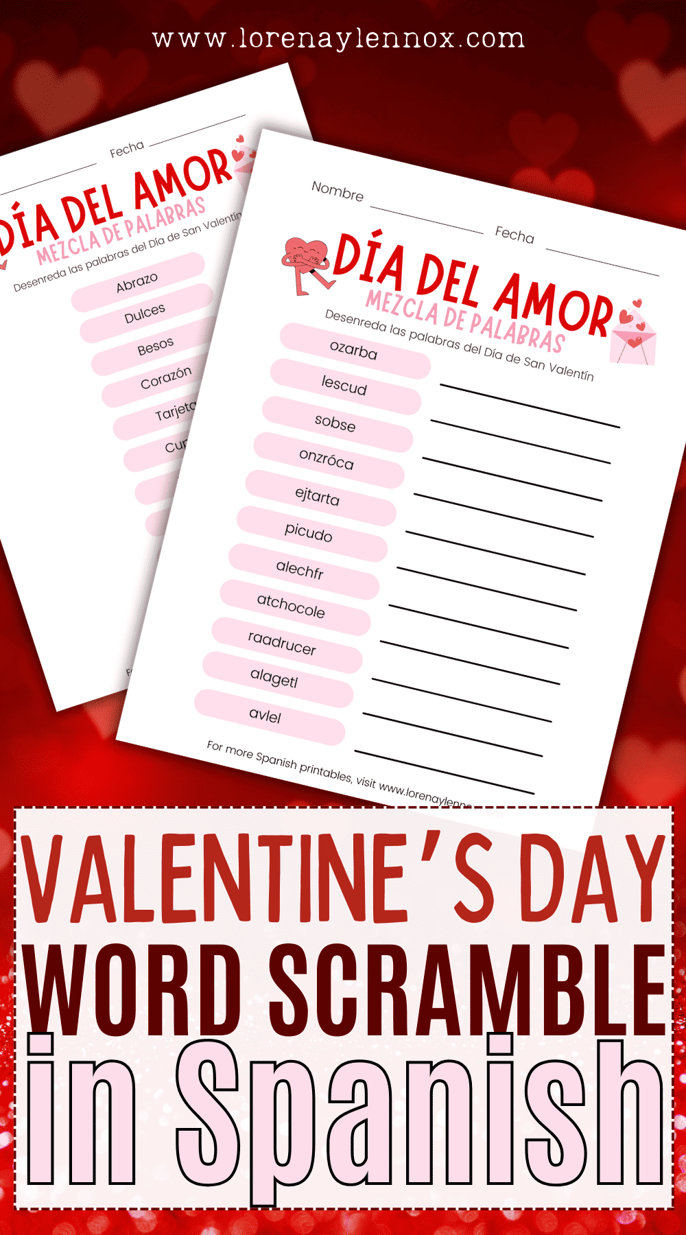 Indulge in some Valentine's Day fun with our Spanish Word Scramble Printable! Unravel love-themed puzzles with your sweetheart or enjoy a playful activity with friends and family. Perfect for adding a touch of romance to your celebrations. Download now and spread the love! #ValentinesDay #Spanish #Printable #LovePuzzles